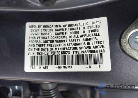 2017 Honda Civic Ex from USA, damaged, VIN 19XFC2F75HE018823